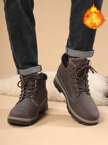 1. Winter Casual Sports Shoes Outdoor Couple Mid-Top Shoes Anti-Slip Waterproof Winter Men's Hiking Boots Barefoot Boots Men's Snow Boots Lightweight Comfortable Motorcycle Boots Outdoor Shoes Warm Boots Hiking Boots Men's Casual Shoes Thermal Lined Boots, Cushioned EVA Insole And PU Upper - Chestnut Mid-Top Lace-Up Shoes, Suitable For Daily, Office, Semi-Formal - Cold Weather Footwear, Outdoor Walking - Chocolate Brown - View 4