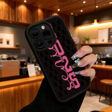 Cubierta de telefono negro con estampado de cuadros y texto rosa 2025 para mujer estilo deportivo elegante para uso diario y trabajoCompatible with  16 Pro Max/16 Plus/16 Pro/16/15 Pro Max/15 Plus/15 Pro/15/14 Pro Max/14 Plus/14 Pro/14/13 Pro Max/13 Pro/13/12 Pro Max/12 Pro/12/11 Pro Max/11 Pro/11/XS Max/XR/X/7 Plus/7 TPU Drop-Proof and Stain-Resistant Protective Soft Case - Blanco - Ver 6