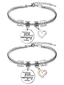 1件可调节手镯，镂空心形吊坠，不锈钢手链，情人节礼物，送给闺蜜的生日礼物