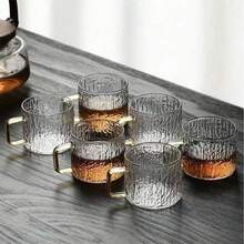 12/6/4/2pcs Set Thick Heat-Resistant 150ML Bark Texture Glass Cups With Handles, Cute & Beautiful Japanese Style High Borosilicate Transparent Espresso/Coffee/Tea Cups, Glassware Set - Clear - View 2