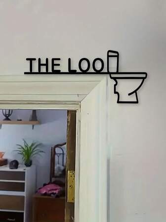 1 Modern Metal "THE LOO" Bathroom Door Sign - Bold Black Bathroom Wall Decor, Minimalist Style For Door Or Wall Hanging - Housewarming Gift, Valentine's Day, Christmas Gift - Metal Material, Bathroom Decor, Home Decor, Modern Design, Sturdy Construction, Metal Art Decor