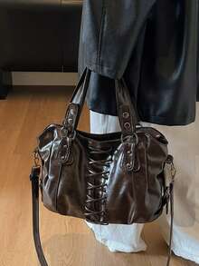 Túi Tote Thời Trang Tối Giản Retro Dung Tích Lớn Cho Học Sinh/Công Việc - Cà phê - Xem 7