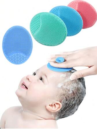 2支装柔软硅胶婴儿沐浴刷 - 温和护肤按摩刷 - 婴儿梳子，妈妈们的理想沐浴必备品，颜色随机组合