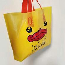 10/50 piezas Bolsas de compras con forma de pato adorable, con cara sonriente de pato y boca roja - mejillas rojas y amarillas brillantes - Bolsas de regalo amarillas duraderas con asas, diseño de dibujos animados adorable, bolsas de compras reutilizables, pequeños regalos, adecuados para regalos de fiesta de cumpleaños, compras, Año Nuevo, Día de San Valentín, despedida de soltera, aniversario, bolsas de tote, recuerdos de fiesta y uso en la tienda, gran regalo para hombres y mujeres - Multicolor - Ver 3