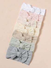 7pcs/Set Baby Girl Soft Elastic Nylon Headbands, Solid Color Cute Hair Accessories Set