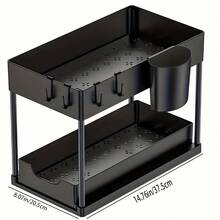 Brodark 1 pieza Organizador deslizante de varios niveles, Organizador de almacenamiento extraíble de 2 niveles - Cajón de gran capacidad y resistente, Organizador debajo del fregadero, Almacenamiento de gabinete, Estante de cocina, Ahorro de espacio, Diseño expandible, Fácil de limpiar, Baño/Cocina/Lavandería, Hogar ordenado, Color: Negro, Material: Plástico - Negro - Ver 4