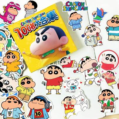 CRAYON SHINCHAN 一盒100张——蜡笔小新防水贴纸礼盒套装。高品质贴纸，图案精美，适合装饰手机、平板电脑和水杯。是家长送给孩子的完美礼物。