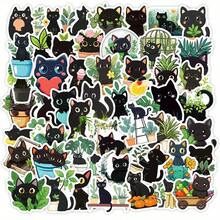 50 Caozhi Black Cat Series Non Repetitive Decorative Stickers - Cute Cartoon Cat And Plant Designs, Reusable Self-Adhesive PVC Stickers For "Rewards, Scrapbooks, Diaries, Laptops, Water Bottles, Cat Stickers, Diary Decorations, Fun Designs, Glossy Surfaces, Creative Projects, Fun Designs, Durable Materials, Stationery Enthusiasts