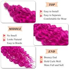 Pink Curly Wavy Braiding Hair Deep Ocean Wave Crochet Hair Pink Boho Hair For Braiding 16 Inch 2 Packs Deep Water Wave Braiding Hair Boho Curls Braids Hair Extensions,MagentaBohoCurls2Packs - 洋紅波西米亞風捲髮2件裝 - 查看 4