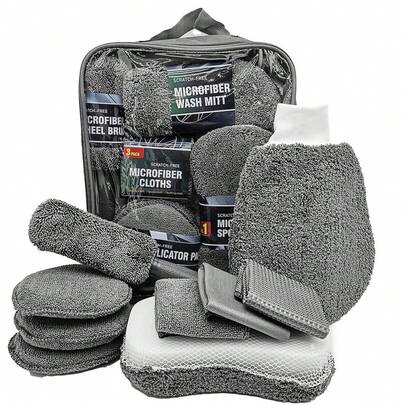 Autowasch-Werkzeugset, 9-teiliges Autoreinigungsbürsten-Set, inklusive Mehrzweck-Reinigungstuch, Reifenbürste, Polierpad und Schwamm, weiches Auto-Detailreinigungsbürsten-Set, geeignet für die Reinigung von Felgen, Innen- und Außenbereich.