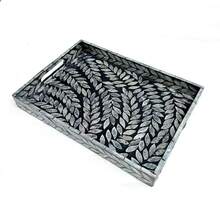 1pc 13.8"/15.7" Rectangular Black Pearlescent Mother-Of-Pearl Tray, Luxurious Natural Shell, Living Room Bathroom Kitchen Utility Organizer Dish Makeup Coaster Tea Table Fruit Plate Party Decor - Black - View 10