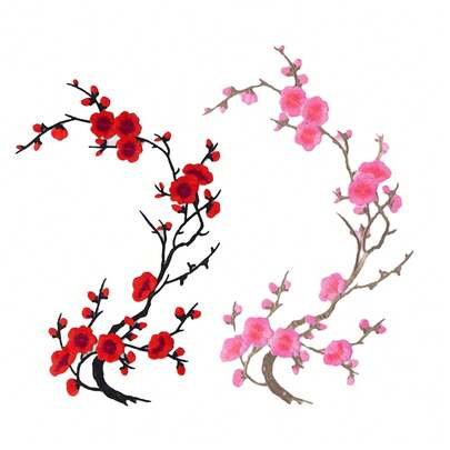 Canlı Pembe Kiraz Çiçeği Dalı İşlemeli Yama - Şık Kendin Yap Dekorasyonu, Erik Çiçeği İşlemeli Kumaş Aplikesi, Kot Pantolon, Giysi ve Aksesuarları Kişiselleştirmek İçin - Ütülenmesi Kolay, Dayanıklı ve Uzun Ömürlü