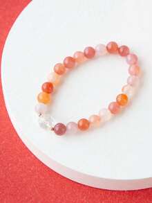 [VE] 1pc High-Quality Saltwater Agate Bracelet, Featuring Natural Saltwater Agate And Himalayan Cut White Crystal Quartz, Balances The Seven Chakras With Multicolor Saltwater Agate And Purifying White Crystal Quartz, Elegant Cut Reflects Brilliant Luster, Elastic Design For Everyday Wear, Healing Bracelet For Women. Natural Gemstone Color Varies. - Multicolor - View 4