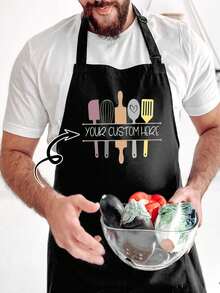 1/2pcs Customized Black Kitchen Cooking Apron, Modern Polyester Oil-Proof Apron, Black Kitchen Apron, Polyester Apron For Garden, Kitchen And Housework Perfect For Home, Restaurant, And Kitchen Cooking - Multicolor - View 7