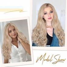 V-Shaped Clip In Extensions Ash Blonde Hair Extension Wavy Hair Extensions Synthetic One Piece Extensions With 5 Secure Clips Clip In Hair Extensions For Women 20 Inches,AshBlonde - AshBlonde - Xem 9