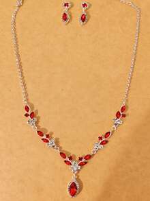 طقم مجوهرات أنيق من قلادة وأقراط بتصميم زهرة الياقوت والكرمة، مناسب للنساء للارتداء في المناسبات الخاصة مثل الخطوبة والزفاف والحفلات الراقية وعيد الهالوين والكريسماس والعطلات