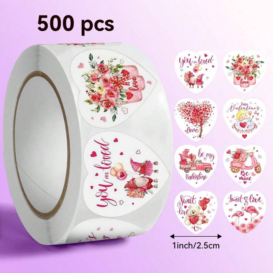 500张/卷 心形贴纸,尺寸:2.5厘米/1.0英寸。父亲节快乐。圆形,是礼物装饰的理想之选。可用于书籍装饰、封口标签、礼品装饰以及其他您喜欢的物品。 - 彩色 - 查看 1