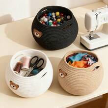 OYHOMO 1pc Small Round Globosity Storage Basket With Handle - 10" X 8" Boho Decor Woven Storage Organizer For Bathroom, Living Room, Bedroom, Office - Multipurpose Open-Top Container For Stationery, Keys, Towels, Plants & Home Decor - Multicolor - View 6