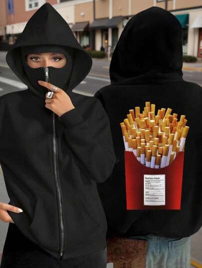 Oversized Long-Length, Balaclava, Face&Head Covering, Women's Double Hoods Zip-Up Placket Sweatshirt With Pocket, Fleece&Warmth, For Fall/Autumn&Winter&Spring, Holiday/School/Home/Daily/Street/Photoshoot, Simple/Y2K/Casual/Preppy/Street/Office/Cute/Hot Girl, Fall Clothes For Women, Winter Clothes For Women, Christmas Women's Clothing, New Year Women's Clothes Outfit, Going Out Tops, Chic