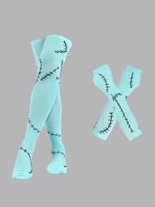 1 Set Women's Christmas Atmosphere Stitched Gloves, Socks, Cosplay Costume Accessories, Scary Patch, Suitable For Ball, Party, Costume Props - Multicolor - View 7