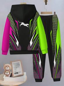 2pcs Boys' Football Training Tracksuit Set With Neon Green & Pink Soccer Print -  Sweatshirt & Pants, Breathable Athletic Outfit For Soccer Practice,, Casual Wear - Machine Washable (Neon Green/Pink), Perfect For Outdoor - Phong cách - Xem 2