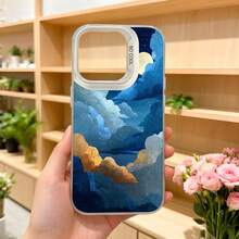 Cubierta de teléfono con diseño de cielo nocturno azul con nubes y luna para iPhone 14 Pro Max estilo artístico elegante para mujeres amantes de la moda y la naturaleza Aplicable a los teléfonos de la serie Apple y Galaxy - Blanco - Ver 5