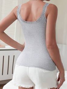 4pcs Women Solid Color Lace Trim Decor Round Neck Sleeveless Camisole Patchwork Tank Top, Lightweight - Multicolor - View 6