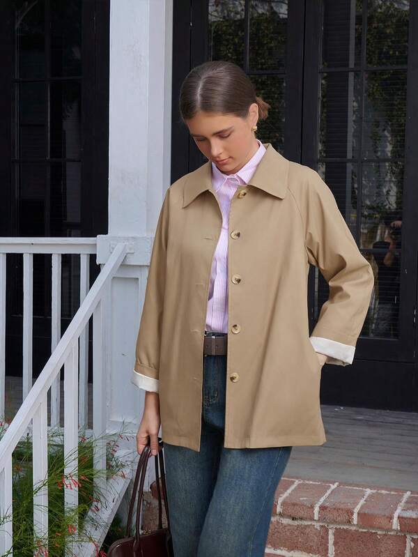 Manteau trench femme mode minimaliste avec col châle et fente au dos, élégant, polyvalent pour le travail et les sorties, printemps automne Noël Thanksgiving