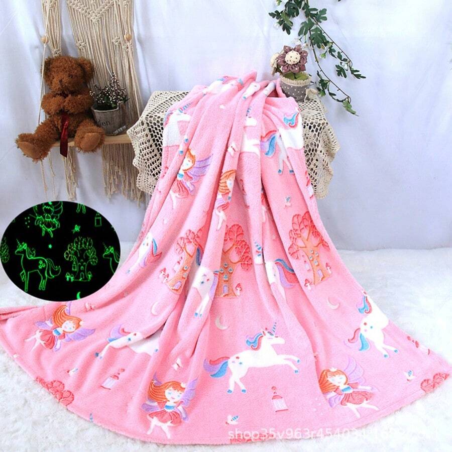 Glow-In-The-Dark Blanket, Birthday/Christmas/Easter Gift - Soft Plush Flannel Throw Blanket With Unicorn & Tree Print Pattern. Ideal Gift For Kids, Grandchildren, Babies, Toddlers, Birthdays, Christmas! - Multicolor - View 1