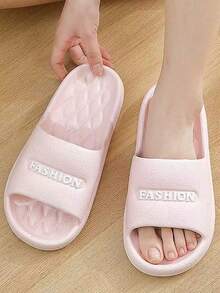 Comfortable Letter Print Slippers, Unisex Summer Slip-On Slides For Indoor Home, Hotel, Dorm, Bathroom, Anti-Slip & Odor Resistant