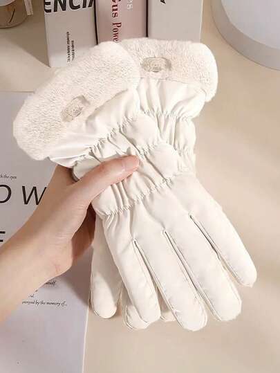 1 st söta pekskärmshandskar för kvinnor, lämpliga för cykling, vinterridning och skidåkning, vadderade pekskärmshandskar, vindtäta vinterutomhus