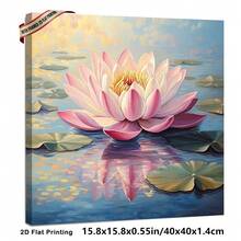 1pc 40*40cm(16x16inch) Art Decor Square Canvas Wall Art With Framed Charming Lotus Flower Art Deco Classic Retro Style For Home Office Bathroom Living Room Bedroom Decor.Stretched And Framed Ready To Hang. - 白色 - 查看 6