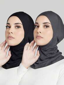 2pcs Women's Fashion Solid Color Elastic Chin Cover Tubular Headband/Neck Warmer - 05-black+Dark Gray - View 10