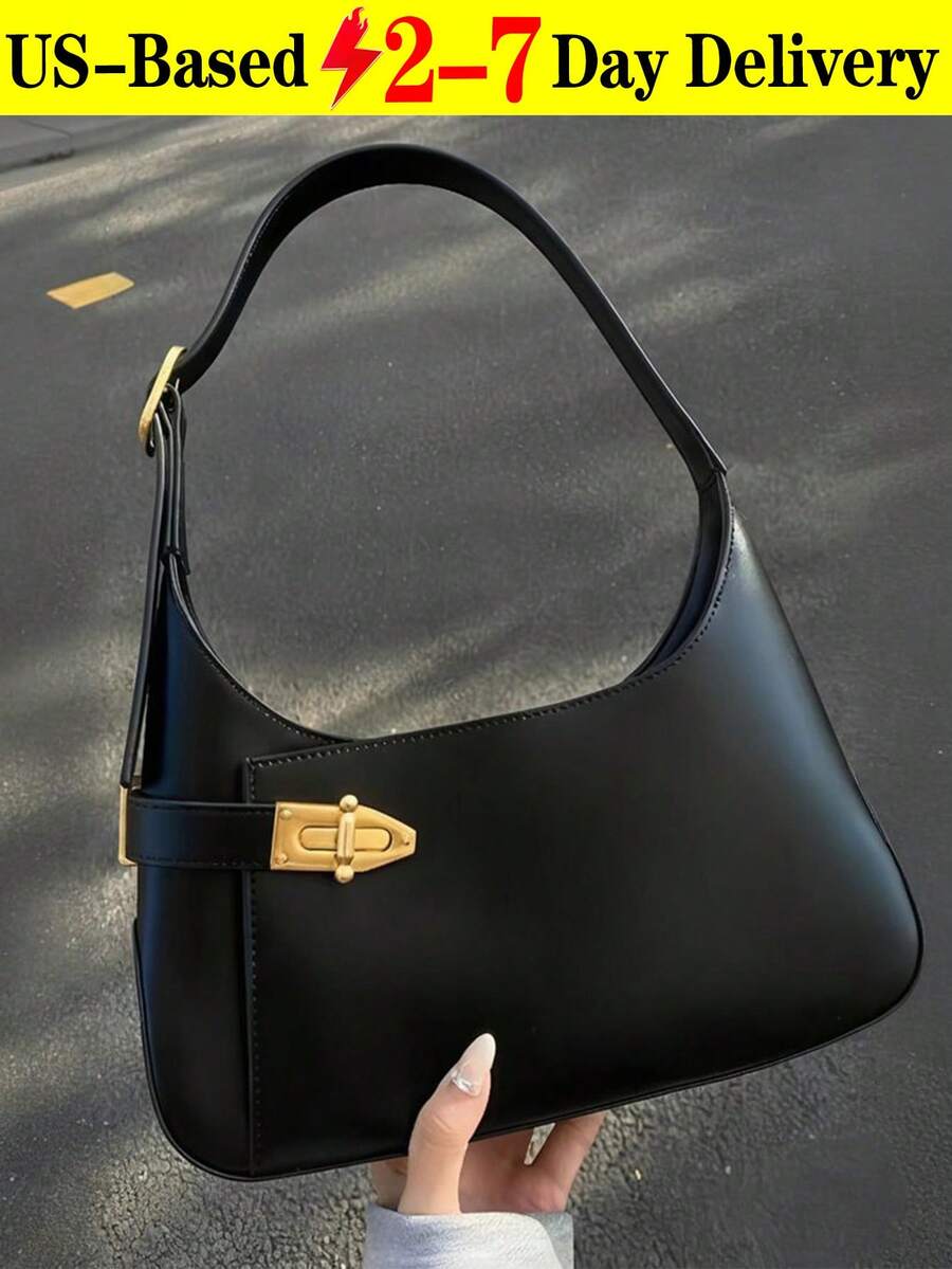 Medium Hobo Bag Black Buckle Decor Fashionable Business Casual Bag For Women, Perfect For Office, Business And Work Shoulder Bag For Women Small Black Purse Mini Handbags PU Leather Underarm Bag - Present For Christmas, Birthday And Valentine Armpit Bag Shoulder Bags For Girl Women Bags Lady Purse Underarm Handbag Bags Small Handbag Perfect For Vacation, Work, Dating, Picnic, Party, Going Out And Casual Daily Shopping Thanksgiving Bags Mother's Day Gifts Valentine's Day Gifts Christmas Gifts - 黑色 - 查看 1