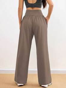 1件装女士多功能宽松侧袋瑜伽/健身/休闲阔腿裤，舒适显瘦，适合所有季节春季穿着 - 卡其色 - 查看 3