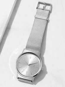 Reloj de cuarzo para mujer con correa de malla y esfera numérica - Plateado - Ver 7