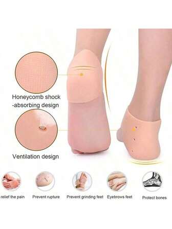 AnHua 2 Paar wiederverwendbare nützliche Fußpflege-Tools, weiche medizinische Silikon-Einlegesohlen, feuchtigkeitsspendende Gel-Fersensocken, Schutz für rissige Fußhaut (Hautfarbe)