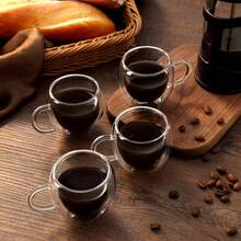 Set Of 4 Double-Walled 2.5 Oz Espresso Cups With Handles, Clear Espresso Glasses, Espresso Coffee Cups, Beverage Essentials, Borosilicate Glass - 1 - View 4