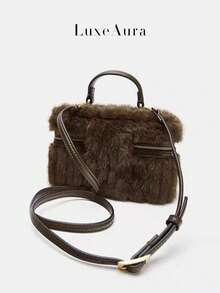 Fashionable Furry Chain Decor Lunch Box Bag, Vintage Casual Handbag Shoulder Crossbody Bag - Coffee Brown - View 6