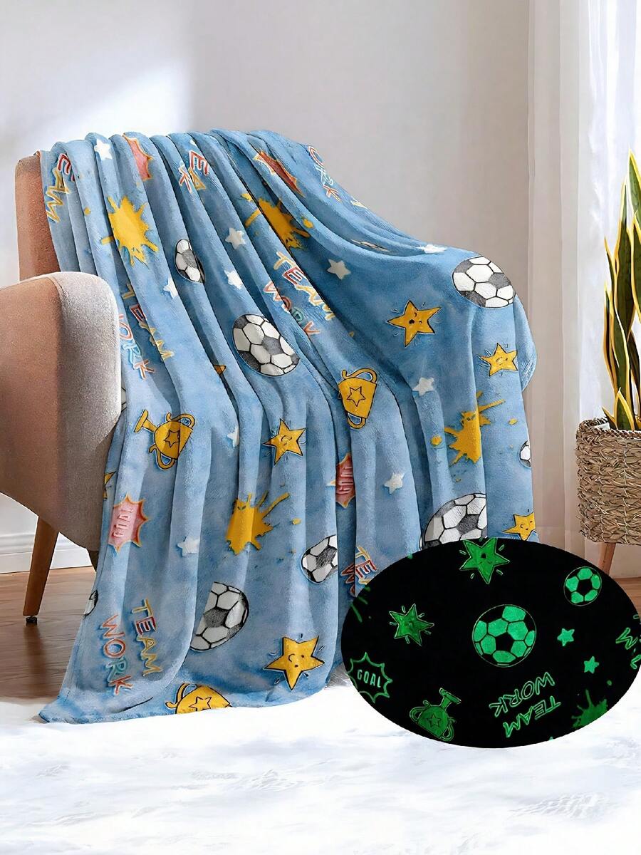 Glow-In-The-Dark Blanket, Birthday, Christmas, Easter Gift - Soft Plush Flannel Throw Blanket With Football Trophy Print Pattern. Ideal Gift For Kids, Grandchildren, Babies, Toddlers, Birthdays, Christmas! - Multicolor - View 1