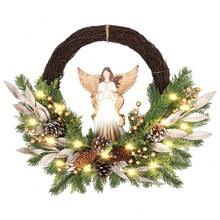 Heavenly Christmas Angel Wreath With Pinecones, Elegant Holiday Decor For Front Door, Mantle, And Wall - màu đen - Xem 2