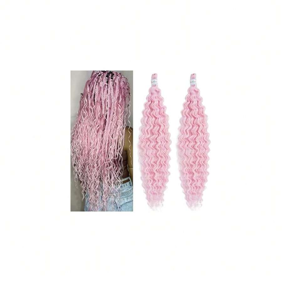 Pink Wavy Braiding Hair Extensions For Braids Pink Curly Ocean Wave Crochet Boho Hair For Braiding 30 Inch Deep Water Wave Crochet Braiding Hair Pre Stretched Bohemian Boho Curls,LPinkBohoCurls2Packs - LPinkBohoCurls2Packs - Xem 1