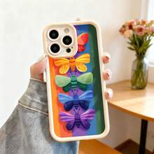 Cubierta de teléfono con borde protector multicolor con estampado de mariposas y flores arcoíris para uso diario y estilo urbano - Blanco - Ver 7