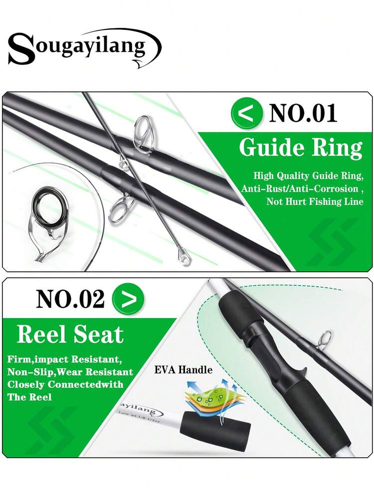 SOUGAYILANG 1.98米玻璃纤维抛竿 4-10磅 | 7.2:1齿轮比 0-9刹车 右手 顺滑稳定 铝合金线杯 适用于鲤鱼、鲶鱼、鲫鱼（钓线随机） - 黑與白 - 查看 5