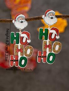 زوج من أقراط المتدلية بشكل سانتا "هوهوهو" من الأكريليك، أقراط متدلية عيد الميلاد أنيقة للنساء، هدية مجوهرات احتفالية لعطلة الشتاء 2025 - أقراط سانتا كلوز HO - مشاهدة 3