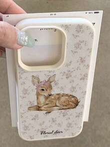 حافظة هاتف قابلة للتخصيص باسم مع خلفية زهرية أنيقة وتصميم غزال، مناسبة لهواتف 17 برو ماكس/17 إير/16 برو/15 برو ماكس/16E/14 بلس/13/12/11/XS/XR/XS ماكس، بأسلوب أنيق وجميل، هدية عيد مثالية للأصدقاء والزملاء والعائلة