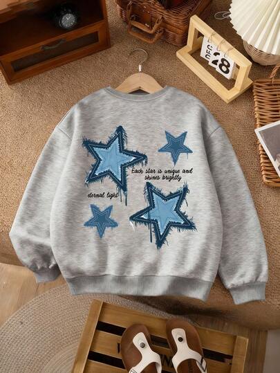 Teen Girl Star Knot Pattern Casual Round-Neck Sweatshirt. New Style For Autumn And Winter. Suitable For Students To Wear When Shopping, On Vacation Or At Parties