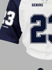 Tween Girl Letter & Number Print Oblique Shoulder Short Sleeve Top And Pants Set - Royal Blue - View 4