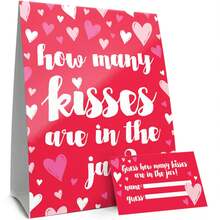 情人节派对游戏 - 猜猜有多少个吻？情人节爱心游戏 - 1面旗帜和30张猜谜卡 - 彩色 - 查看 1