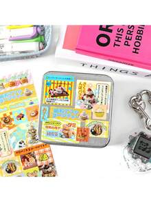 6张随机复古彩色卡通贴纸，可爱小狗+娃娃屋，美味甜点贴纸，适用于DIY剪贴簿 - 彩色 - 查看 9